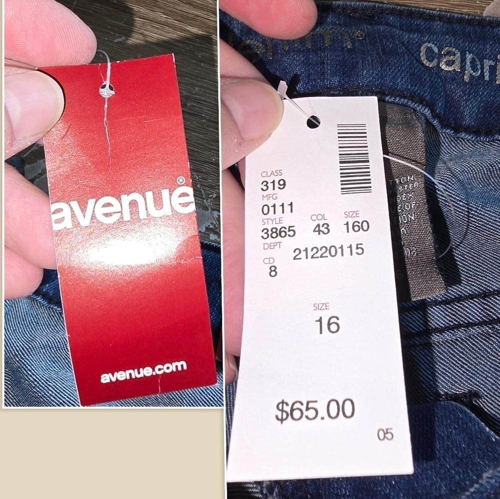 NWT! Avenue Denim Capri Side Zip Leg Cropped Blue Jeans Stretch Women's Plus 16 - Picture 5 of 8